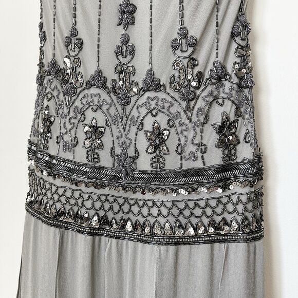 Sue Wong Silk Beaded Flapper Cocktail Dress Gray Lavender NWT Women’s 8 NEW - Picture 3 of 15